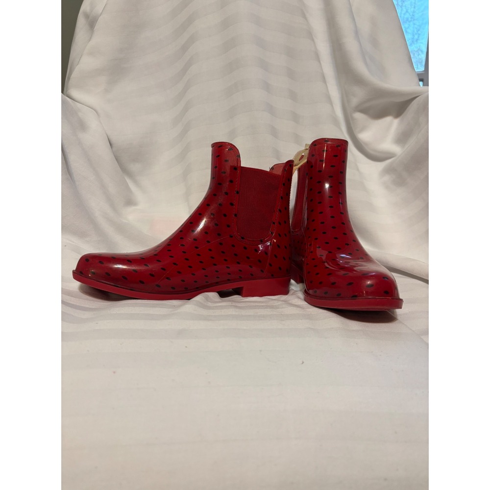 Lauren Ralph Lauren Tally Red Polka‎ Dot Ankle Rain Boots W 7 Chelsea Waterproof - Picture 2 of 8